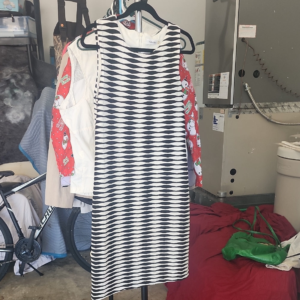 Calvin Klein Black and White Sleeveless Sheath Dress